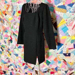 vintage 90s dress  black |S-M| long sleeve minimal black crepe made in USA Moda